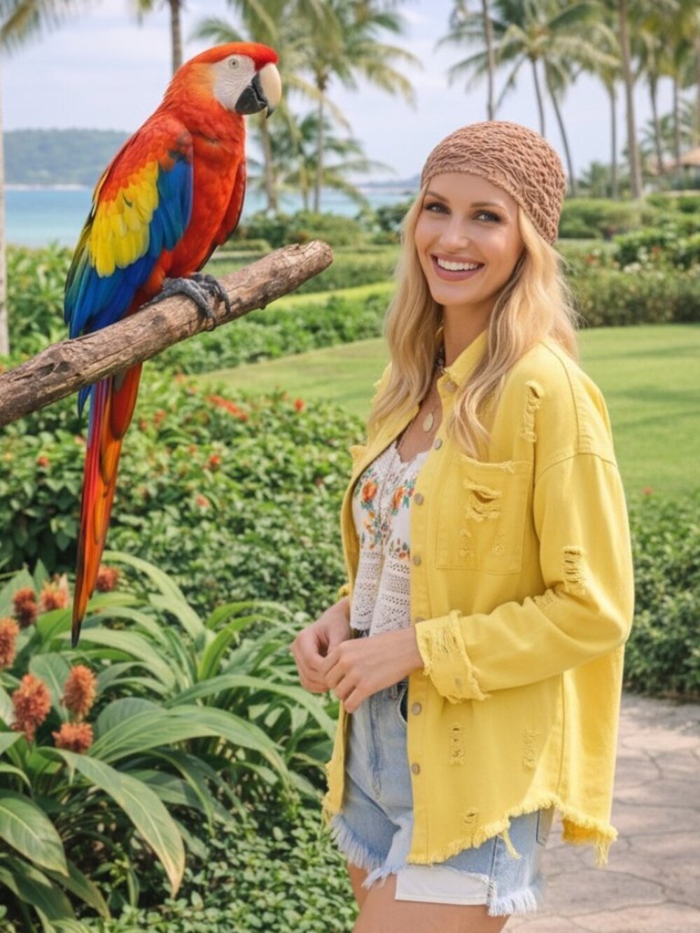 Lemon Yellow Distressed Cotton Denim Boho Coastal Cowgirl Shacket Jacket Large - Picture 10 of 14